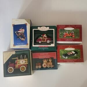 Hallmark Christmas Ornaments - Cars - Roadmaster, Santa Car  , fire eng LOT Of 6